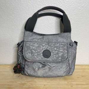 Kipling Shoulder Bag Nylon Silver Grey Felix Mini Double Handle Tote Purse
